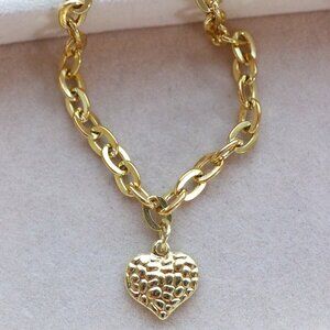 Heart Textured Hammered Style Pendant Necklace Stainless Steel
